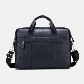Mænd Ægte Læder Med Stor Kapacitet 14 Tommer Multifunktionsmappe Laptop Messenger Bag Crossbody Tasker Håndtaske