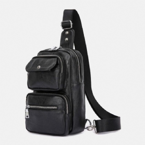 Mænd Pu-Læder Multipocket Vintage Crossbody-Taske Med Stor Kapacitet Brysttaske Sling Bag