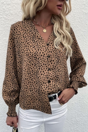 Button Down-Skjorte Med Leopardtryk