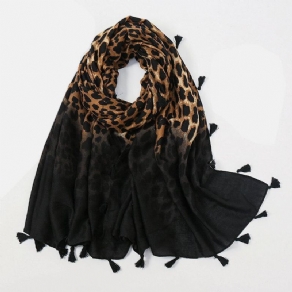 Kvinder Bomuld Leopard Varmt Tørklæde Lang Kvast Dual-Use Sunshade Sjal