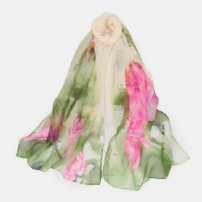 Kvinder Georgette Farvet Blomst Print Elegant Lang Tynd Silke Tørklæde Sjal