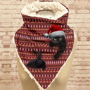 Kvinder Sød Tegneserie 3D Sort Kat Fstive Juleatmosfære Stribemønster Varmt Halstørklæde Til Beskyttelse