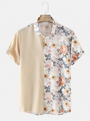 Mænds Ferie-Patchworkskjorter Med Solidt Blomstertryk
