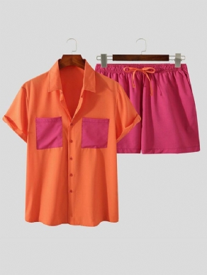 Mænds Tofarvede Lappede Lommereverskontrast Street Shirts Shorts
