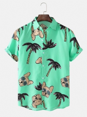 Skjorter Med Tryk På Hawaii Holiday Tegneseriehunde Og Kokostræer Til Mænd