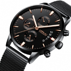 Crrju 2222 Business Style Black Mesh Bælte Mænd Mode Fuld Stålrem Lysende Display Quartz ur