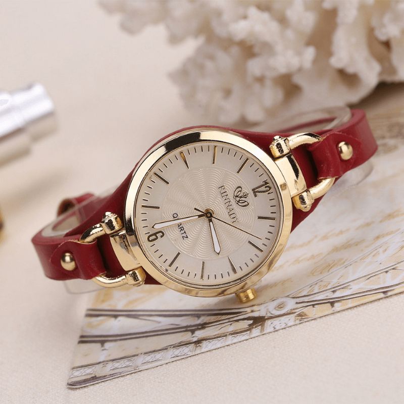 Deffrun Casual Style Farverige Gold Case Dame Armbåndsur Pu Læder Quartz Ure