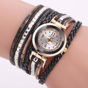 Duoya Kvinder Læder Band Winding Analog Laides Kjole Armbånd Quartz ur