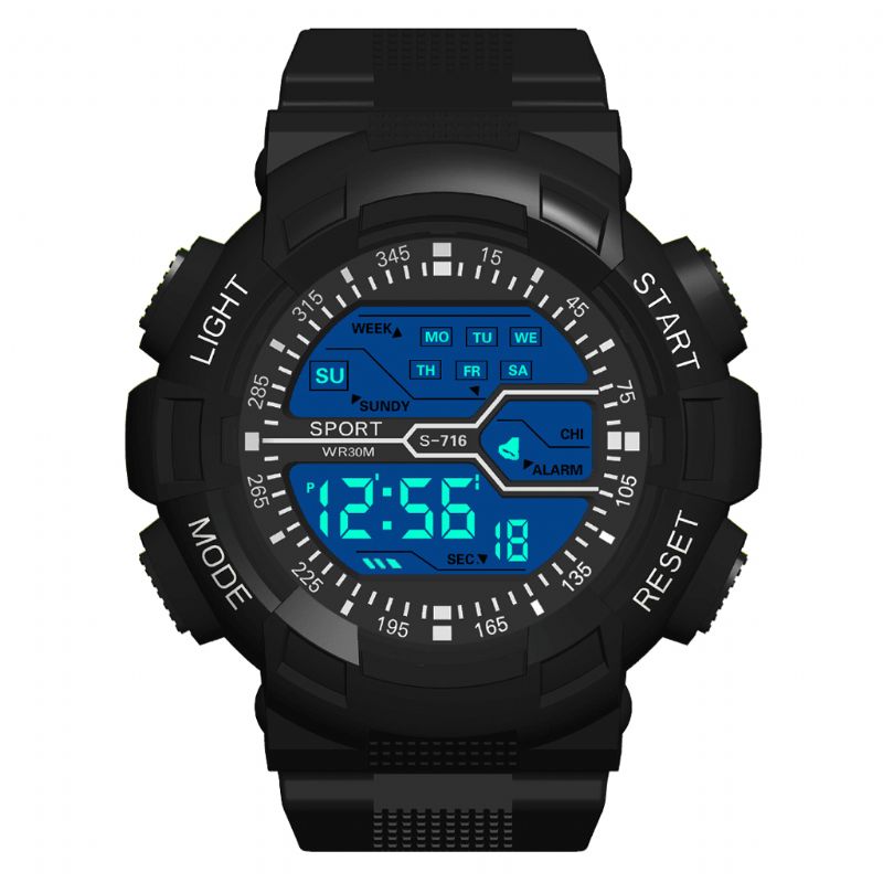 Honhx S716 Mode Farverigt Natlys Mænd Vækkeur Uge Display Sport Digital Watch