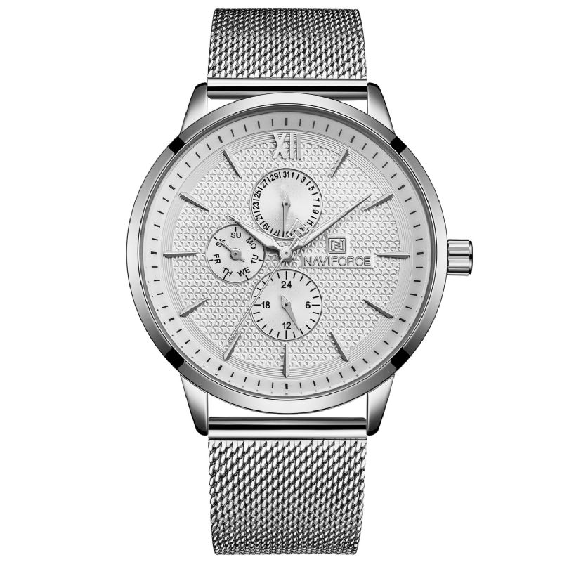 Naviforce 3003 Vandtæt Working Little Dials Herreur Business Style Fuldt Steel Quartz ur