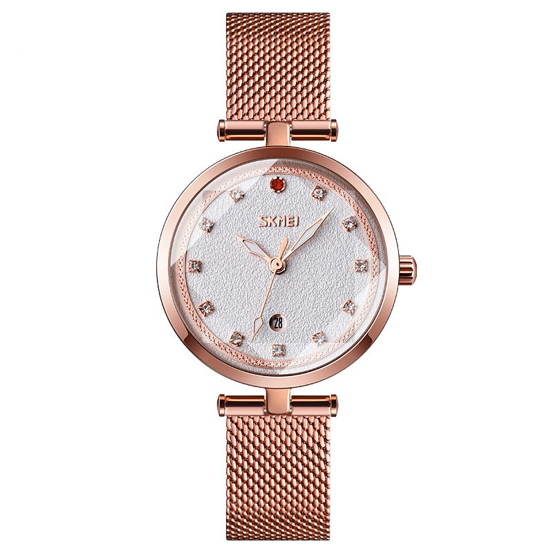 Skmei 9215 Tredimensionel Crystal Dame Watch Mesh Steel Band Quartz ur