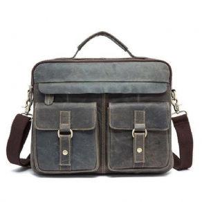 Ægte Læder Sling Briefcase Vintage Håndtaske Dual Use Messenger Bag Til Mænd