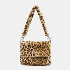 Kvinder Filt Mode Afslappet Leopard Mønster Blød Varm Skuldertaske Håndtaske