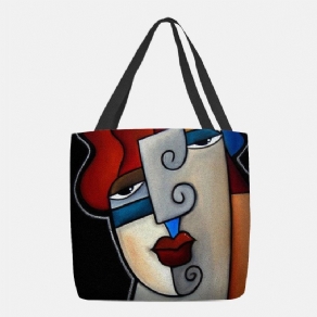 Kvinder Filt Picasso Style Multicolor Tegneserie Figur Print Håndtaske Skuldertaske Tote