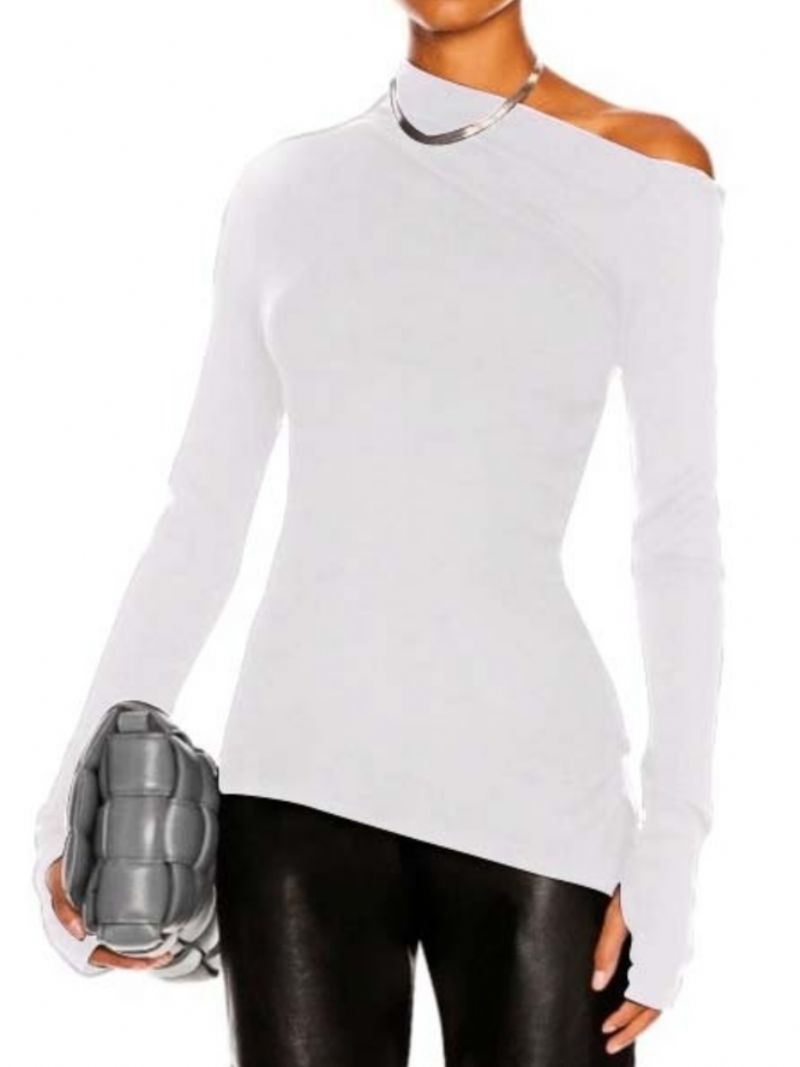 Efterår One Shoulder Bomuld Skinny Elegant Simple Lady Toppe