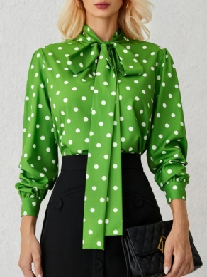 Grønne Løse Polka Dots Langærmede Elegant Stand H-Line Krave Toppe
